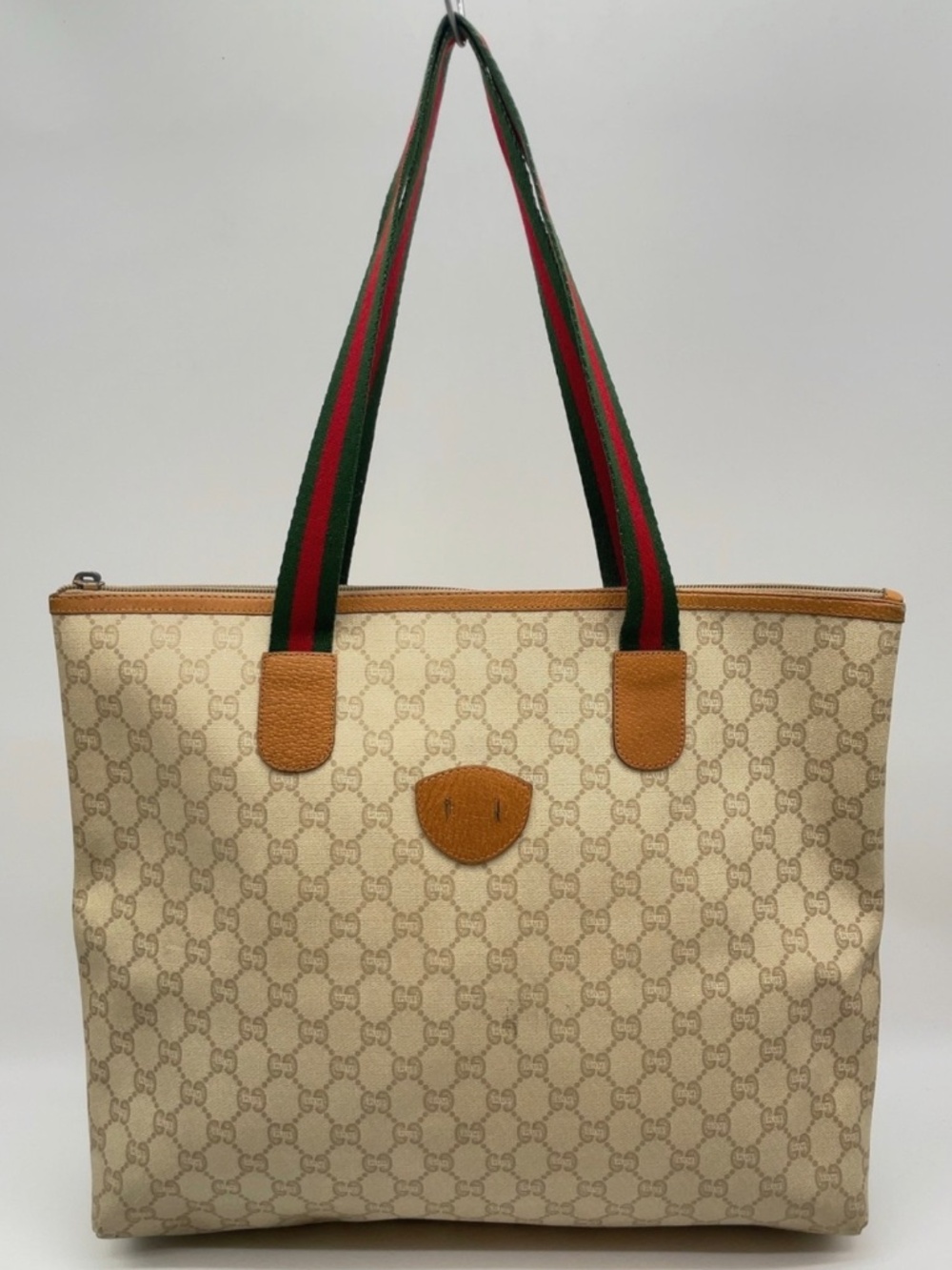 ✨ Authentic Gucci Plus Vintage GG Monogram Tote Web Stripe Beige Bag ✨